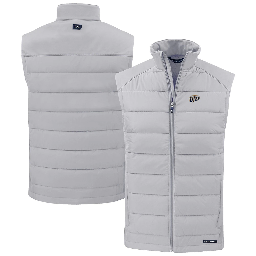 Men's Cutter & Buck Gray UTEP Miners Evoke Hybrid Eco Softshell Recycled Full-Zip Vest