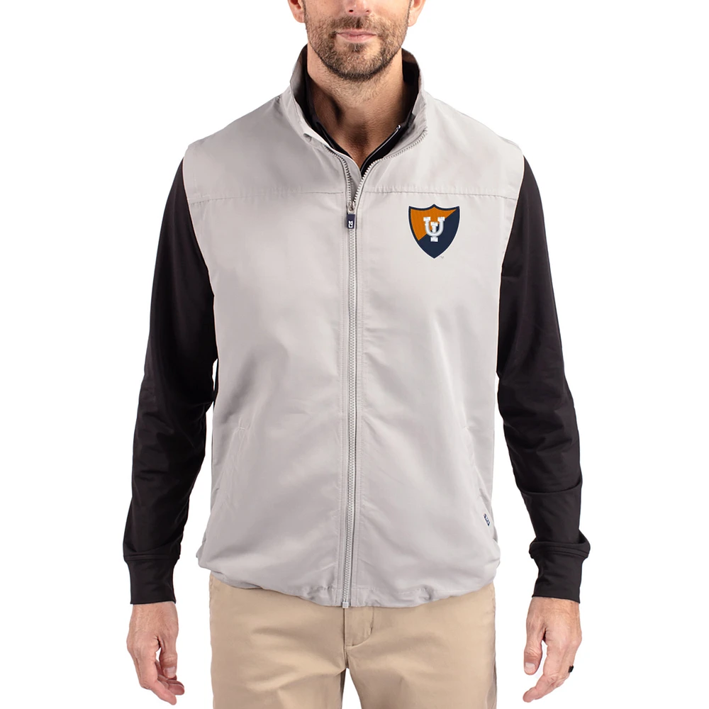 Men's Cutter & Buck Gray Illinois Fighting Illini Charter Eco Recycled Full-Zip Vest