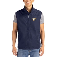 Men's Cutter & Buck Navy West Virginia Mountaineers Charter Eco Recycled Full-Zip Vest