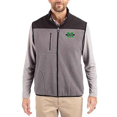 Men's Cutter & Buck Gray Marshall Thundering Herd Cascade Eco Fleece Full-Zip Vest