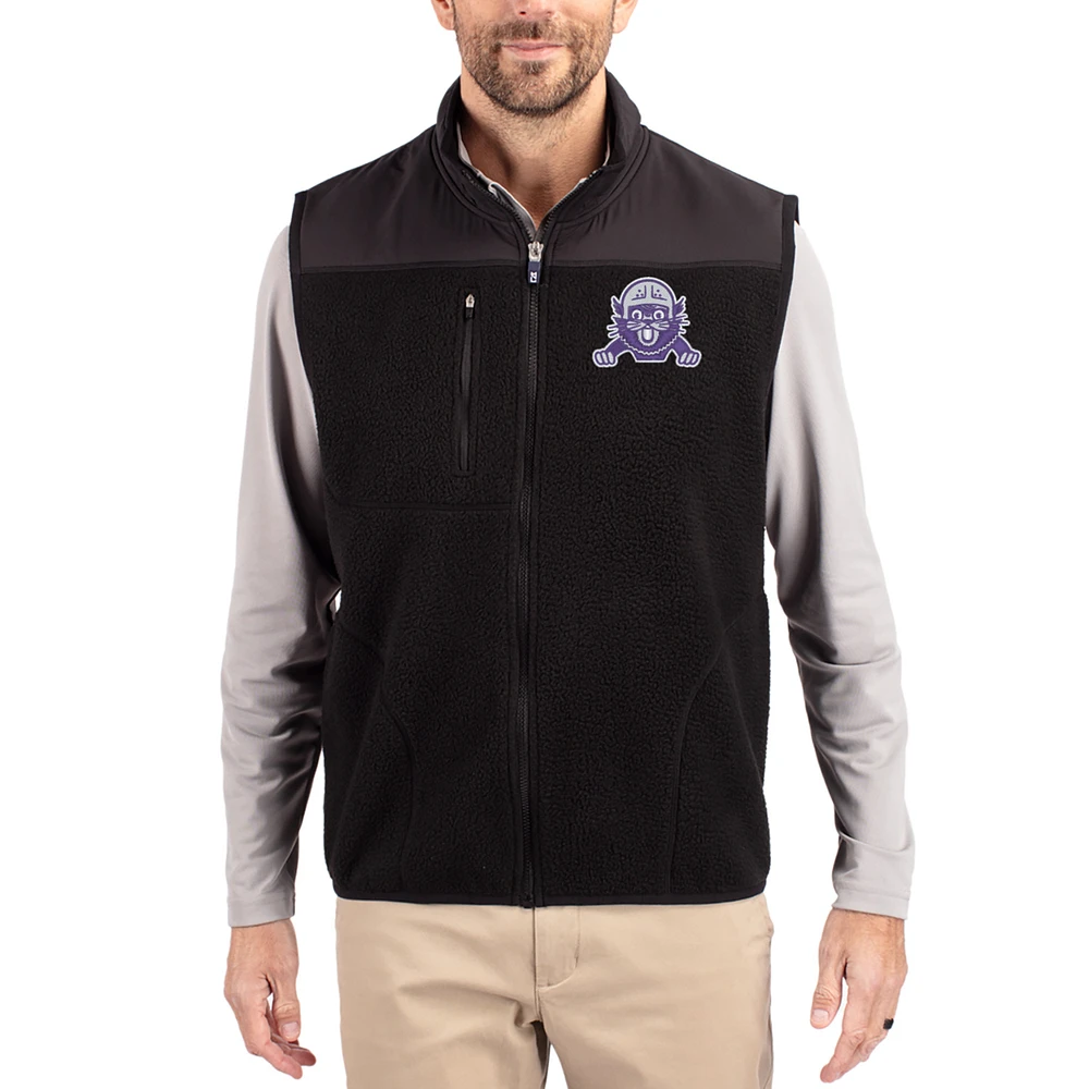 Men's Cutter & Buck Black Northwestern Wildcats Cascade Eco Fleece Full-Zip Vest