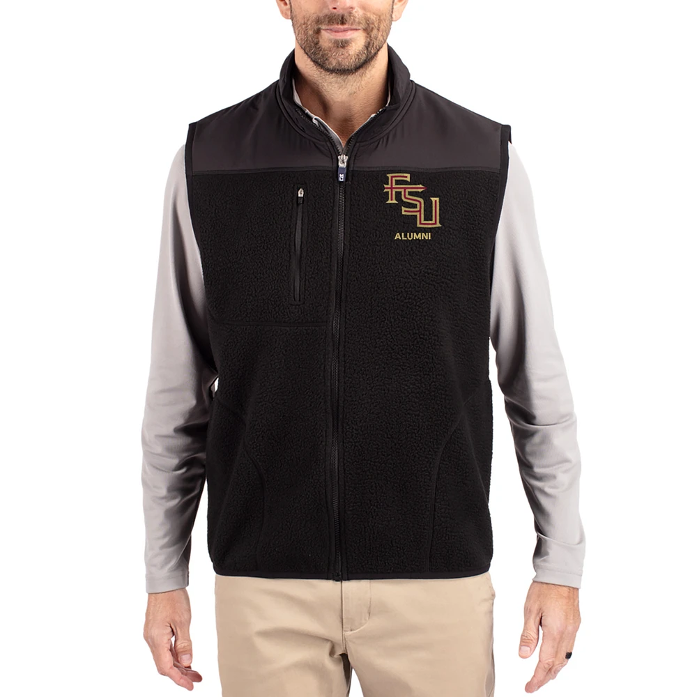 Men's Cutter & Buck Black Florida State Seminoles Cascade Eco Fleece Full-Zip Vest