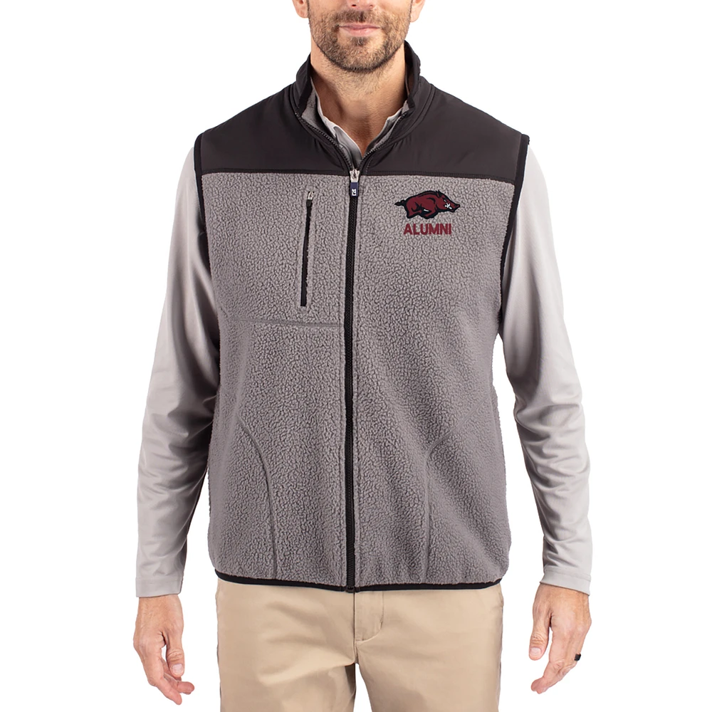 Men's Cutter & Buck Gray Arkansas Razorbacks Cascade Eco Fleece Full-Zip Vest