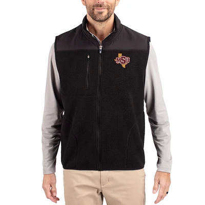 Men's Cutter & Buck Black Midwestern State Mustangs Cascade Eco Fleece Full-Zip Vest