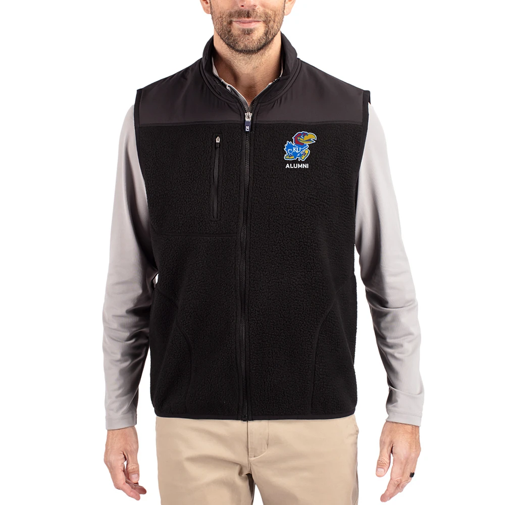 Men's Cutter & Buck Black Kansas Jayhawks Cascade Eco Fleece Full-Zip Vest
