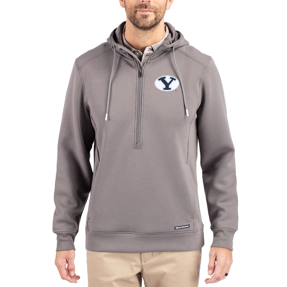 Men's Cutter & Buck Gray BYU Cougars Roam Eco Recycled Half-Zip Pullover Hoodie