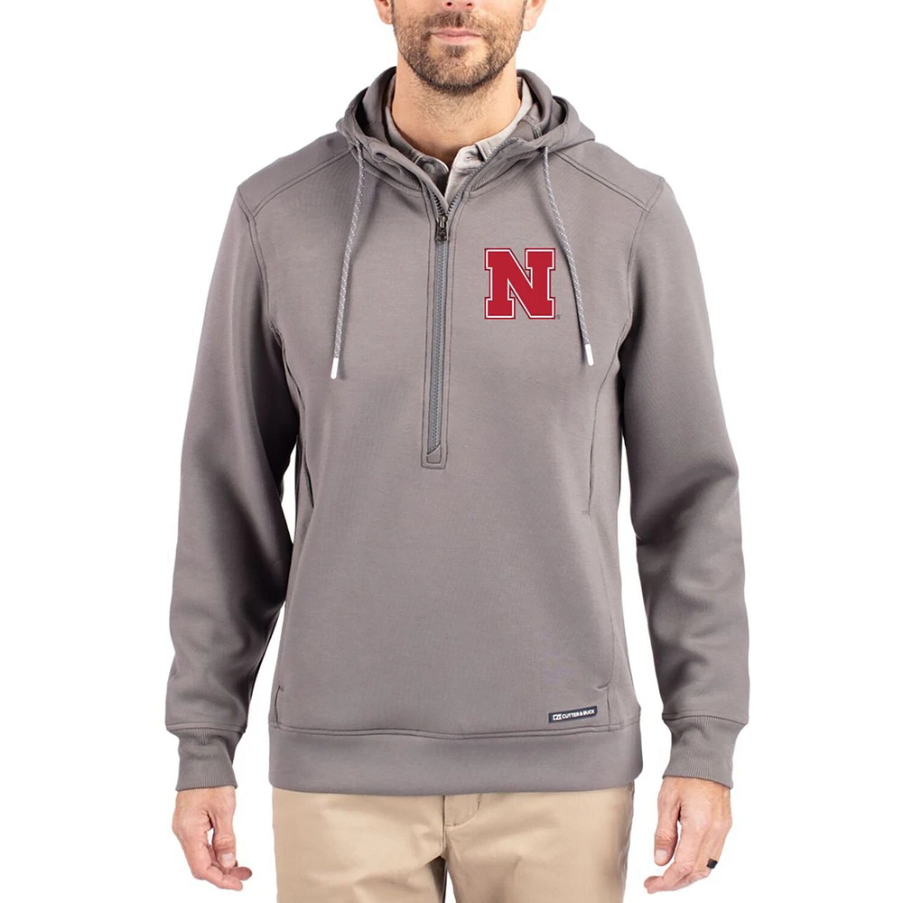 Men's Cutter & Buck Gray Nebraska Huskers Roam Eco Recycled Half-Zip Pullover Hoodie