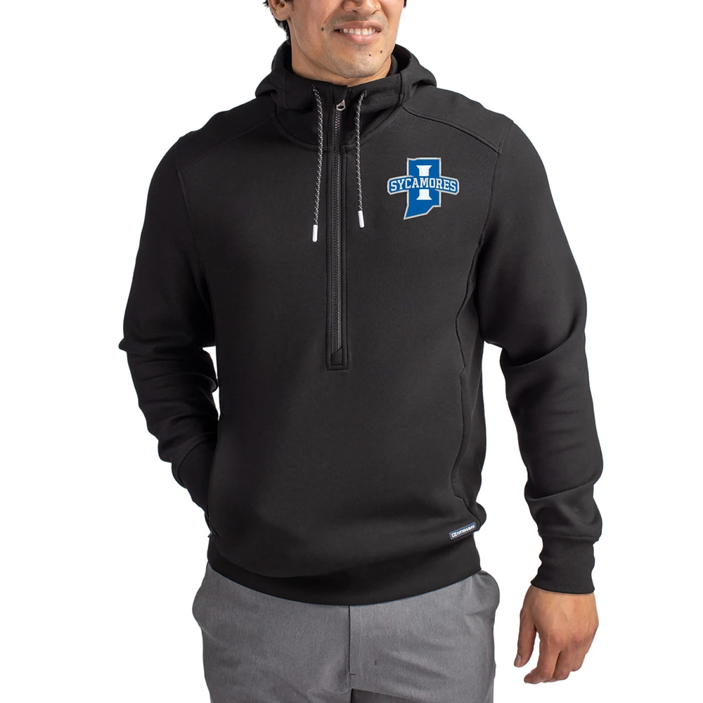 Men's Cutter & Buck Black Indiana State Sycamores Roam Eco Recycled Half-Zip Pullover Hoodie
