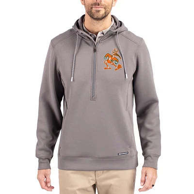 Men's Cutter & Buck  Gray Miami Hurricanes Roam Eco Recycled Half-Zip Pullover Hoodie