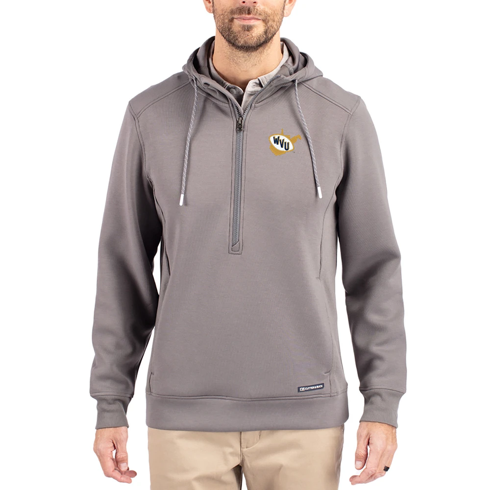 Men's Cutter & Buck Gray West Virginia Mountaineers Roam Eco Recycled Half-Zip Pullover Hoodie