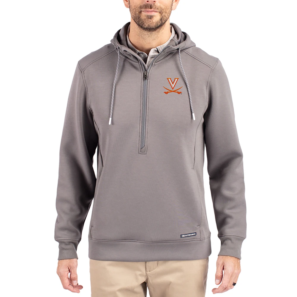 Men's Cutter & Buck Gray Virginia Cavaliers Roam Eco Recycled Half-Zip Pullover Hoodie