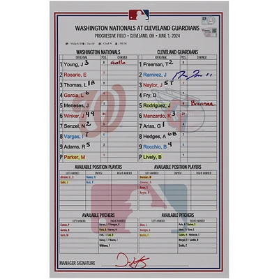 Jose Ramirez Cleveland Guardians Autographed Game-Used Lineup Card vs. Washington Nationals on June 1, 2024