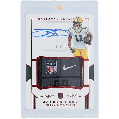 Jayden Reed Green Bay Packers Autographed 2023 Panini National Treasures Crossover Rookie Patch Autograph Laundry Tag Relic #CRPA-JRE #5/5 Rookie Card