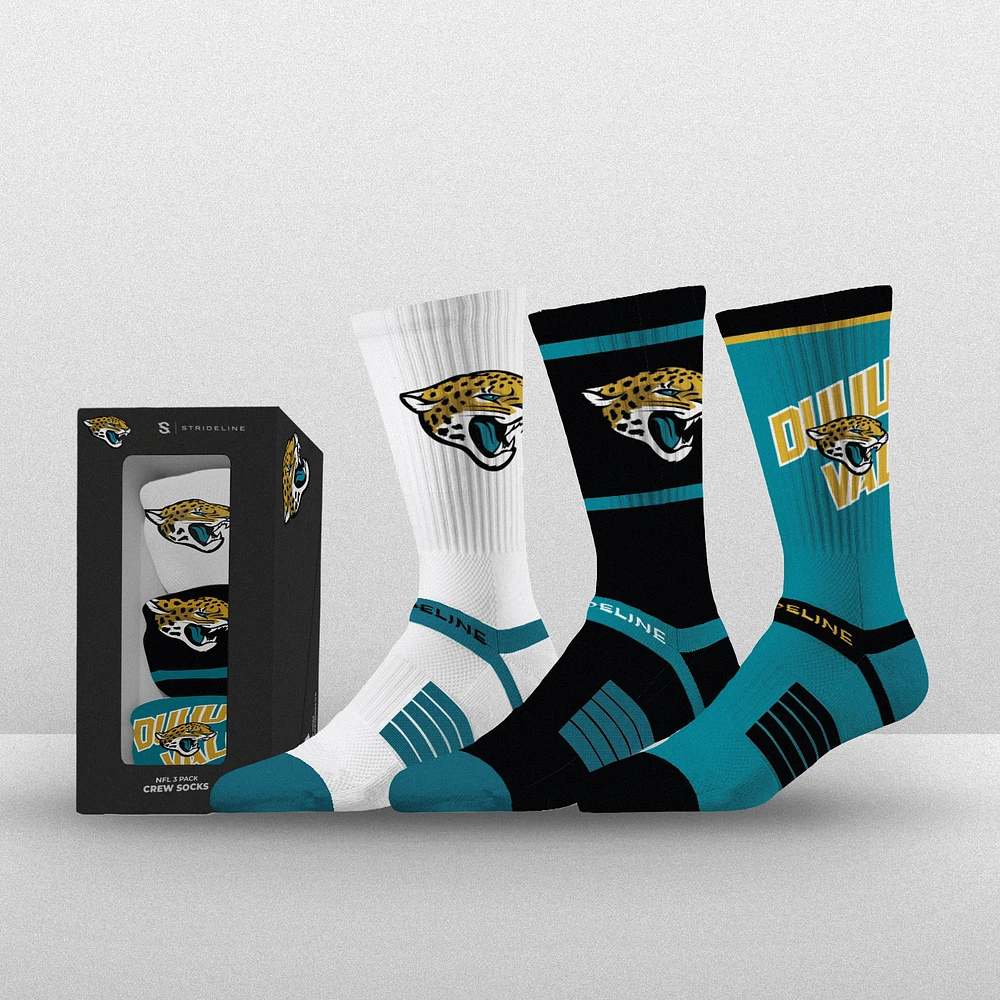 Unisex Strideline Jacksonville Jaguars Premium 3-Pack Knit Crew Socks Set