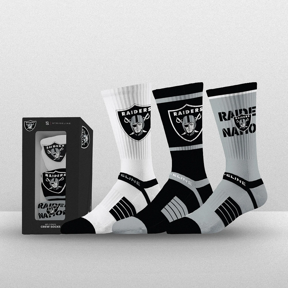 Unisex Strideline Las Vegas Raiders Premium 3-Pack Knit Crew Socks Set