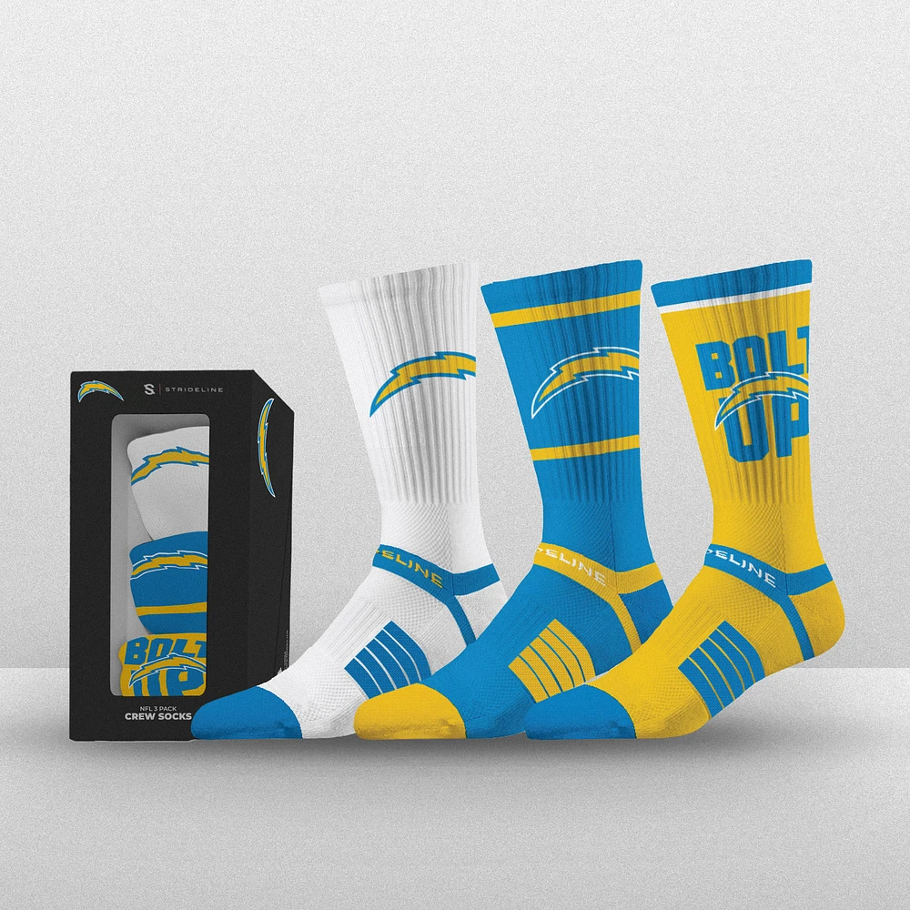 Unisex Strideline Los Angeles Chargers Premium 3-Pack Knit Crew Socks Set