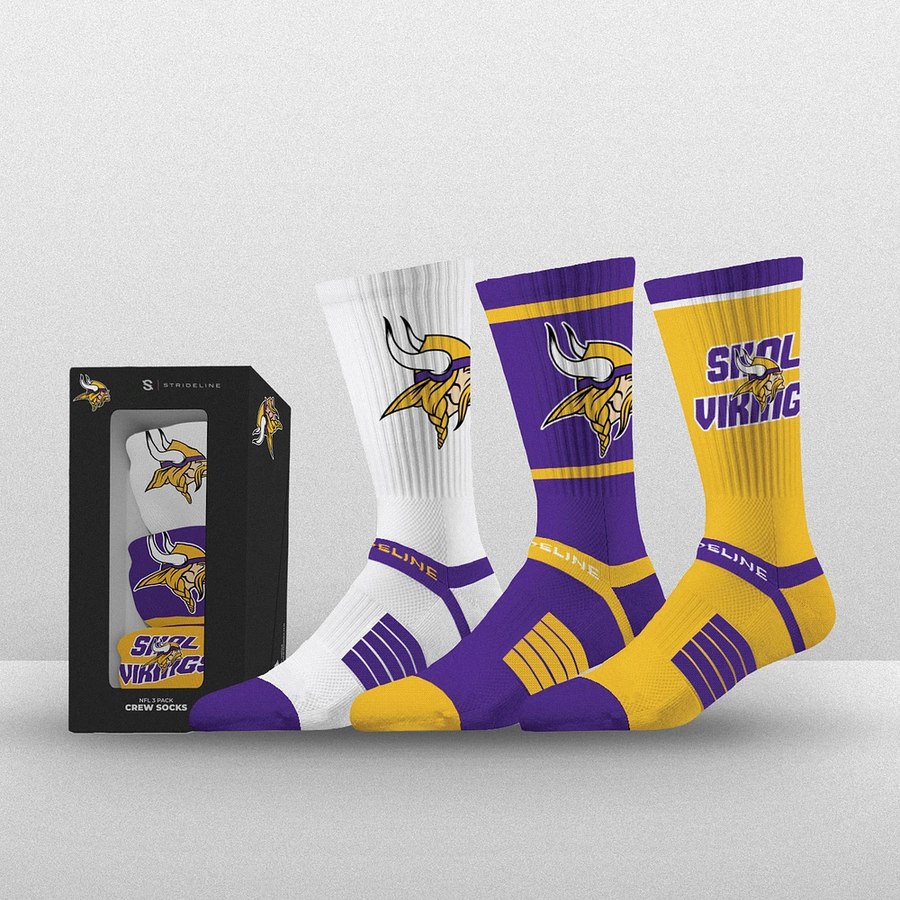 Unisex Strideline Minnesota Vikings Premium 3-Pack Knit Crew Socks Set