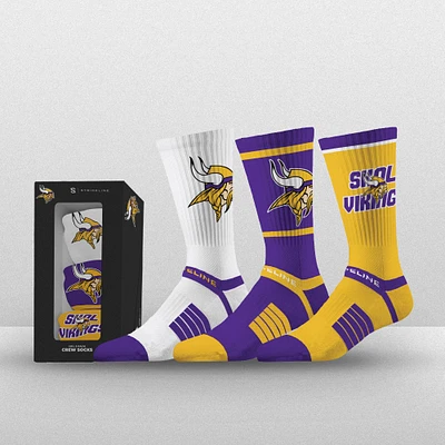 Unisex Strideline Minnesota Vikings Premium 3-Pack Knit Crew Socks Set
