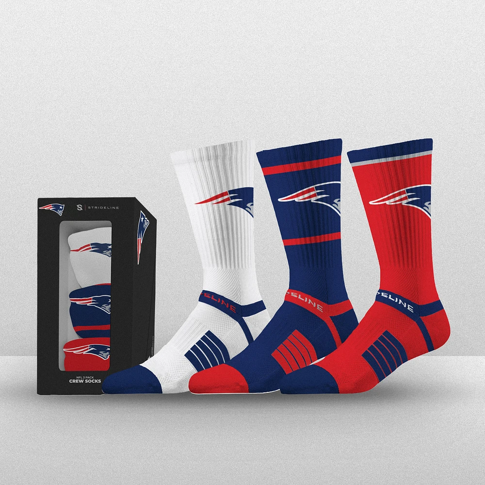 Unisex Strideline New England Patriots Premium 3-Pack Knit Crew Socks Set