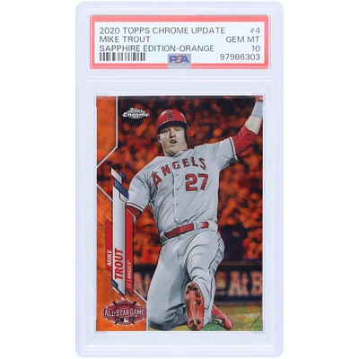 Mike Trout Los Angeles Angels 2020 Topps Chrome Update Sapphire Orange Refractor #U-4 #14/25 PSA Authenticated 10 Card
