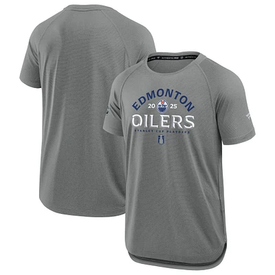 Men's Fanatics Heather Gray Edmonton Oilers 2025 Stanley Cup Playoffs Authentic Pro Rink Performance T-Shirt