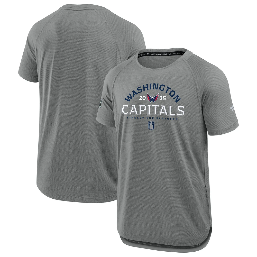 Men's Fanatics Heather Gray Washington Capitals 2025 Stanley Cup Playoffs Authentic Pro Rink Performance T-Shirt