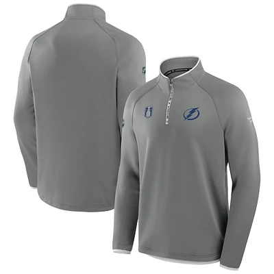 Men's Fanatics Gray Tampa Bay Lightning 2025 Stanley Cup Playoffs Authentic Pro Fleece Quarter-Zip Pullover