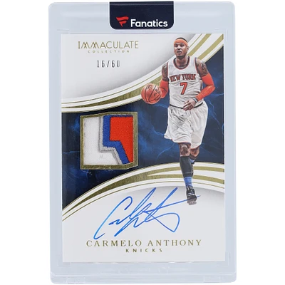 Carmelo Anthony New York Knicks Autographed 2015-16 Panini Immaculate Collection Patch Autograph 3 Color Relic #PA-CAN #16/60 Card