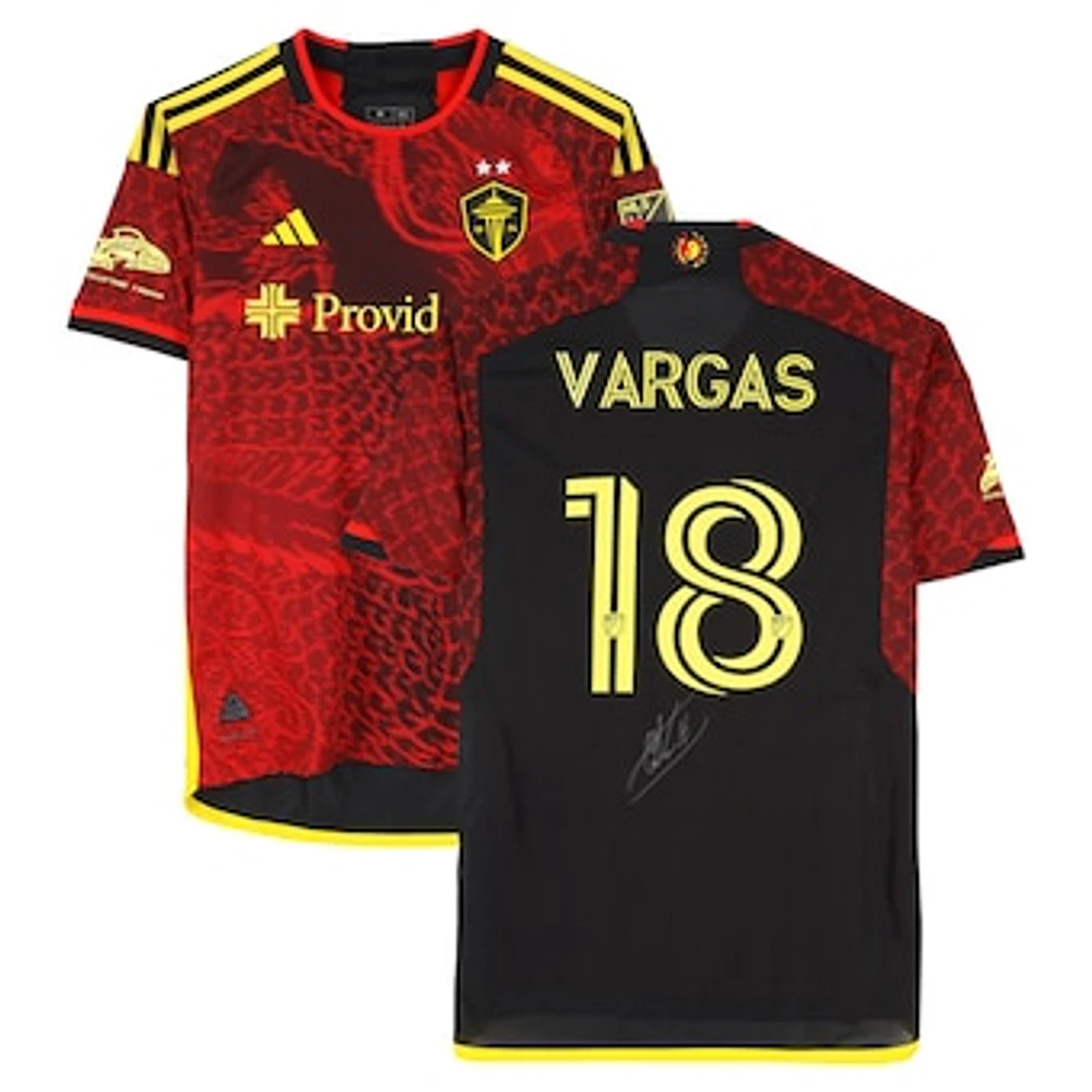 Obed Vargas Seattle Sounders FC Autographed Match-Used #18 Red adidas Jersey from the 2024 MLS Season - Size M