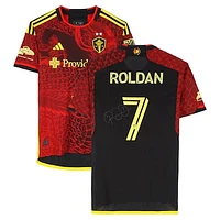 Cristian Roldan Seattle Sounders FC Autographed Match-Used #7 Red adidas Jersey from the 2024 MLS Season - Size M