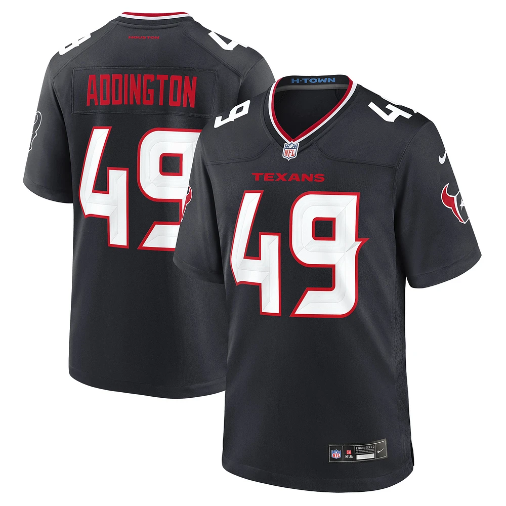 Men's Nike Tucker Addington Navy Houston Texans Team Game Jersey