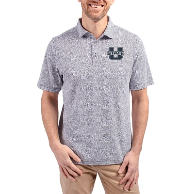 Men's Cutter & Buck  Navy Utah State Aggies Virtue Eco Pique Botanical Print Recycled DryTec Polo