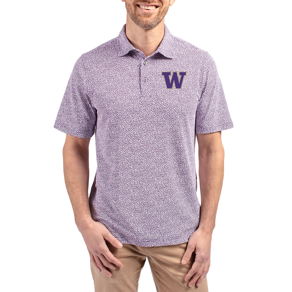 Men's Cutter & Buck Purple Washington Huskies Virtue Eco Pique Botanical Print Recycled DryTec Polo