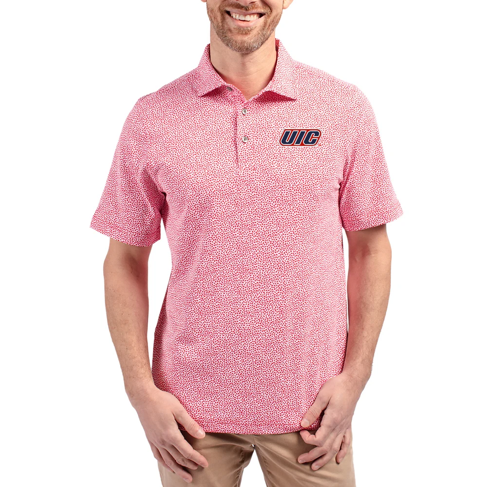 Men's Cutter & Buck UIC Flames Virtue Eco Pique Botanical Print Recycled DryTec Polo