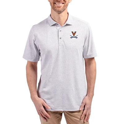 Men's Cutter & Buck  Gray Virginia Cavaliers Virtue Eco Pique Botanical Print Recycled DryTec Polo