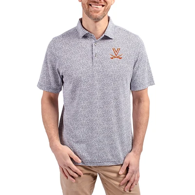 Men's Cutter & Buck  Navy Virginia Cavaliers Virtue Eco Pique Botanical Print Recycled DryTec Polo
