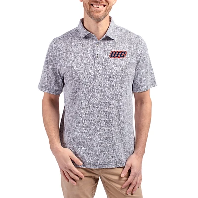 Men's Cutter & Buck  Navy UIC Flames Virtue Eco Pique Botanical Print Recycled DryTec Polo