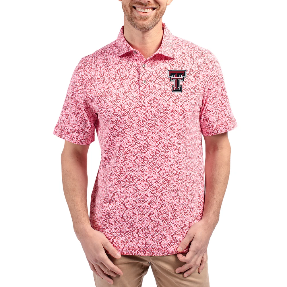 Men's Cutter & Buck Red Texas Tech Raiders Virtue Eco Pique Botanical Print Recycled DryTec Polo