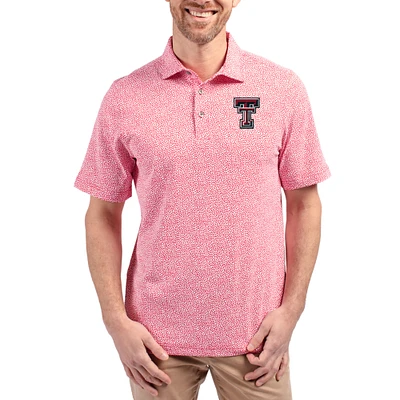 Men's Cutter & Buck Red Texas Tech Raiders Virtue Eco Pique Botanical Print Recycled DryTec Polo