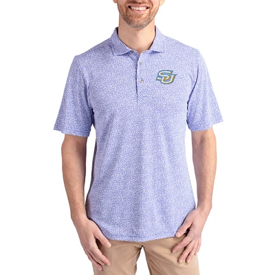Men's Cutter & Buck  Blue Southern University Jaguars Virtue Eco Pique Botanical Print Recycled DryTec Polo