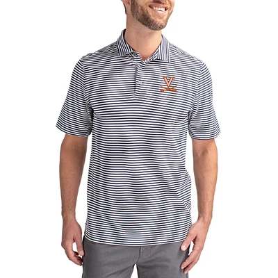 Men's Cutter & Buck  Navy Virginia Cavaliers Virtue Eco Pique Stripe Recycled DryTec Polo