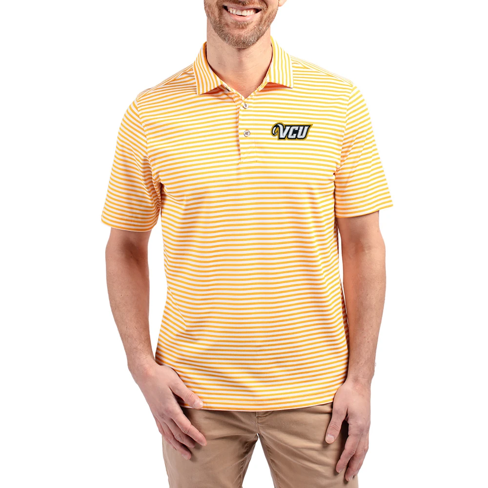 Men's Cutter & Buck Gold VCU Rams Virtue Eco Pique Stripe Recycled DryTec Polo
