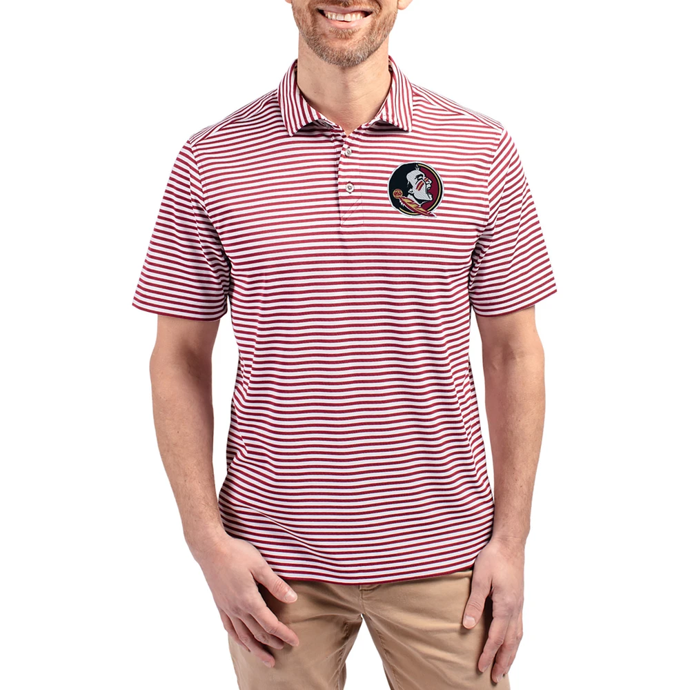 Men's Cutter & Buck Garnet Florida State Seminoles Virtue Eco Pique Stripe Recycled DryTec Polo