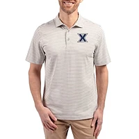 Men's Cutter & Buck  Gray Xavier Musketeers Virtue Eco Pique Stripe Recycled DryTec Polo