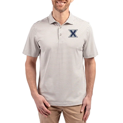 Men's Cutter & Buck  Gray Xavier Musketeers Virtue Eco Pique Stripe Recycled DryTec Polo