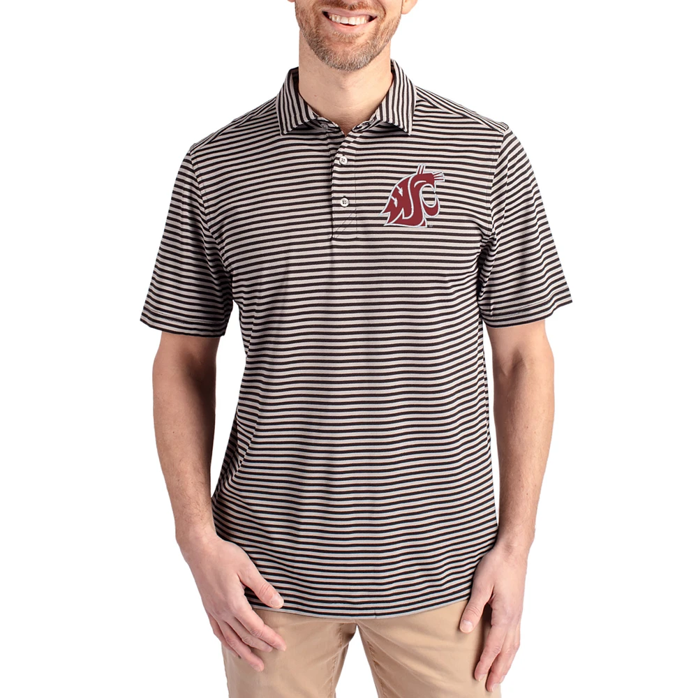 Men's Cutter & Buck Washington State Cougars Virtue Eco Pique Stripe Recycled DryTec Polo