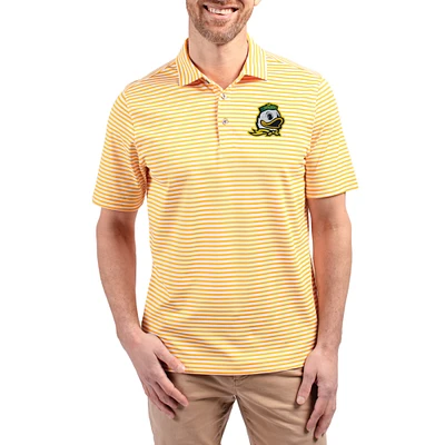 Men's Cutter & Buck  Gold Oregon Ducks Virtue Eco Pique Stripe Recycled DryTec Polo