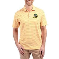 Men's Cutter & Buck  Gold Oregon Ducks Virtue Eco Pique Stripe Recycled DryTec Polo