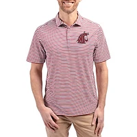 Men's Cutter & Buck  Crimson Washington State Cougars Virtue Eco Pique Stripe Recycled DryTec Polo