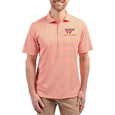 Men's Cutter & Buck  Orange Virginia Tech Hokies Virtue Eco Pique Stripe Recycled DryTec Polo
